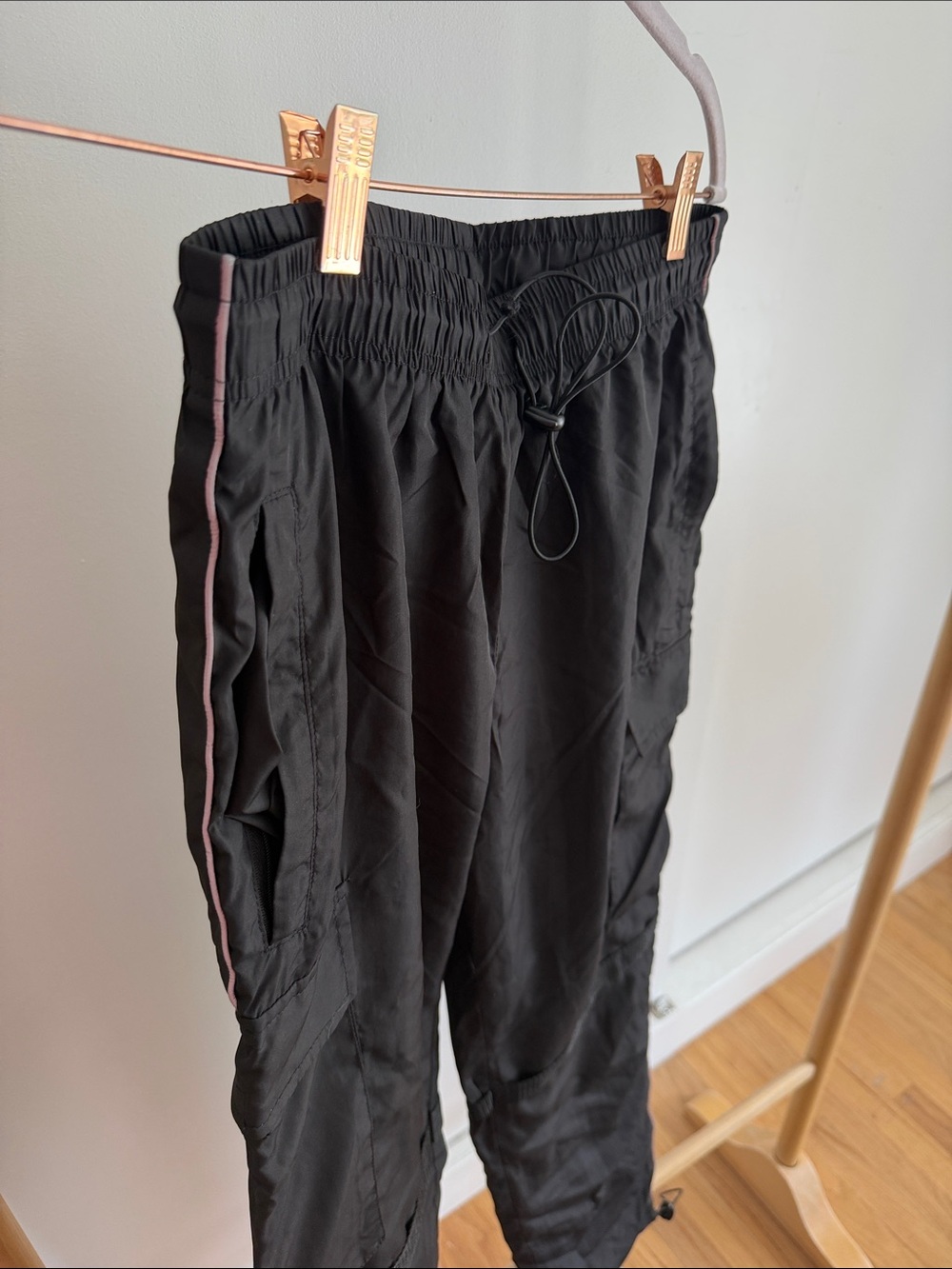 Black Track Pants with Pink Side Stripe